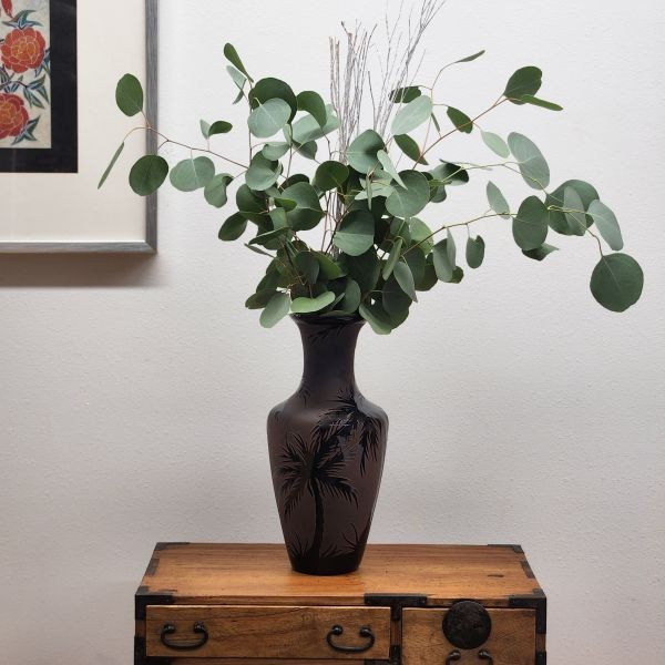 Silver Dollar Blue Box Eucalyptus in Black Vase | Suncoast Botanicals