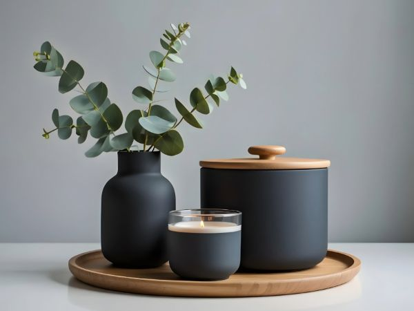 Eucalyptus in a Vase with a Candle | Suncoast Botanicals